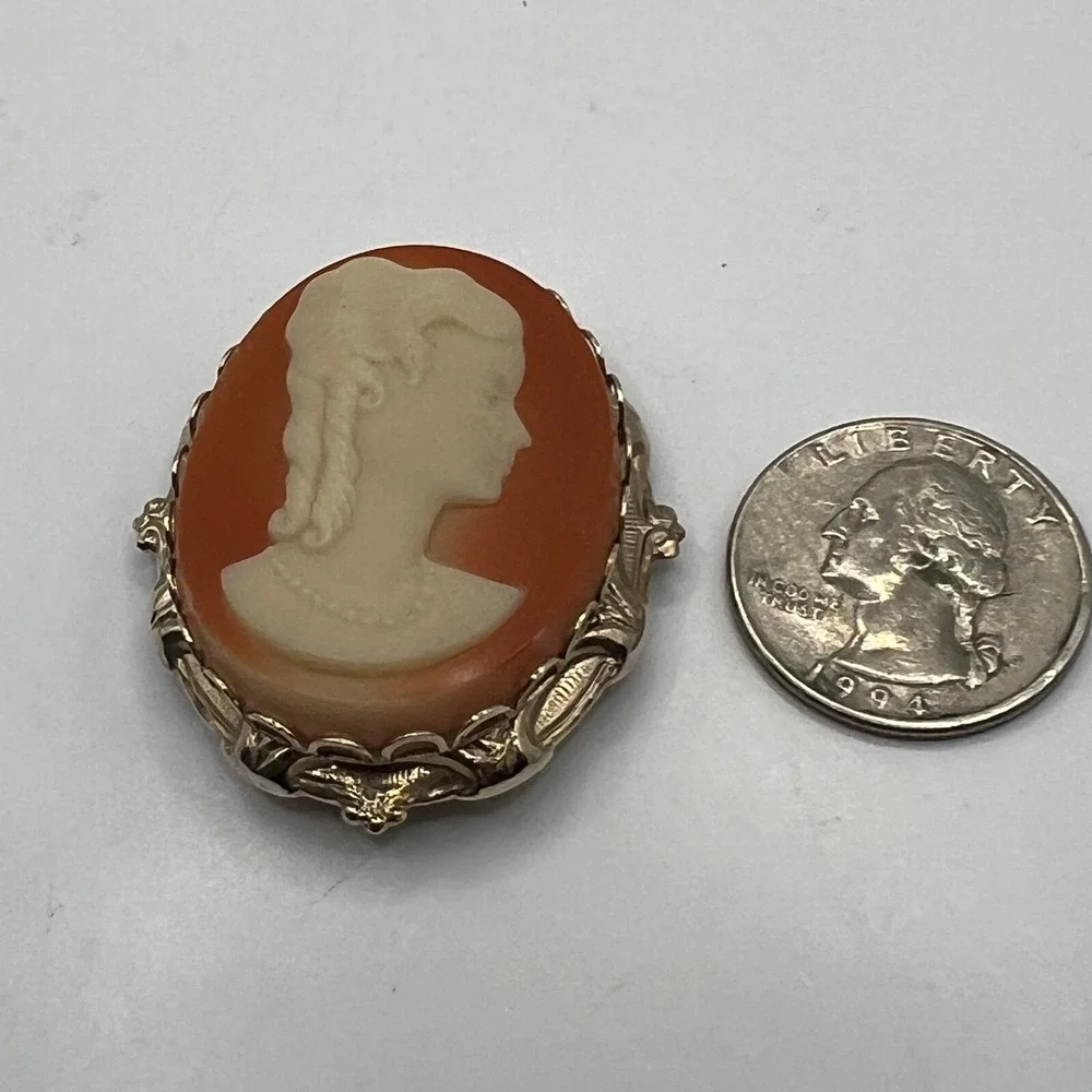 Vintage Faux Cameo Brooch Gold Tone Frame Pin‎